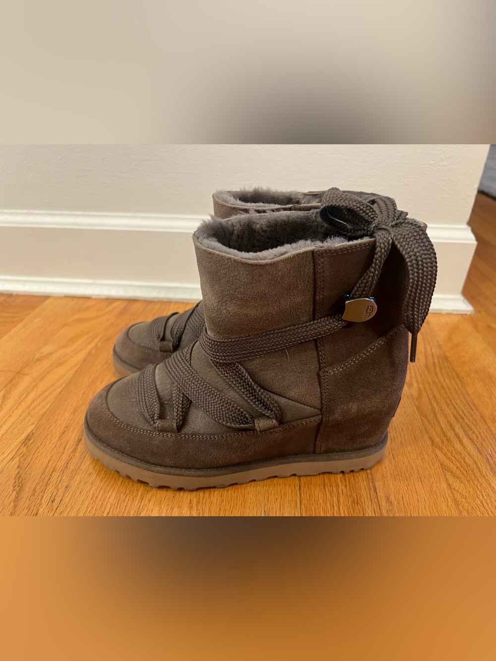 UGG CLASSIC FEMME LACE UP SLATE WEDGE ANKLE BOOTS NWOT
